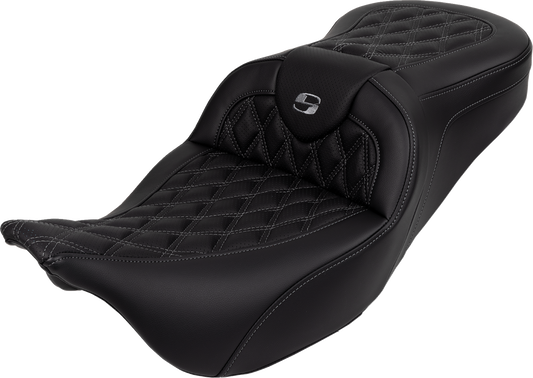 SADDLEMEN Roadsofa™ Seat with Backrest for FL 2008-2023 – Dark Gray Stitch, Part 808-07B-182B2