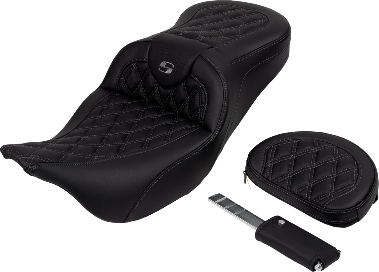 SADDLEMEN Roadsofa™ Seat with Backrest for FL 2008-2023 – Dark Gray Stitch, Part 808-07B-182B2