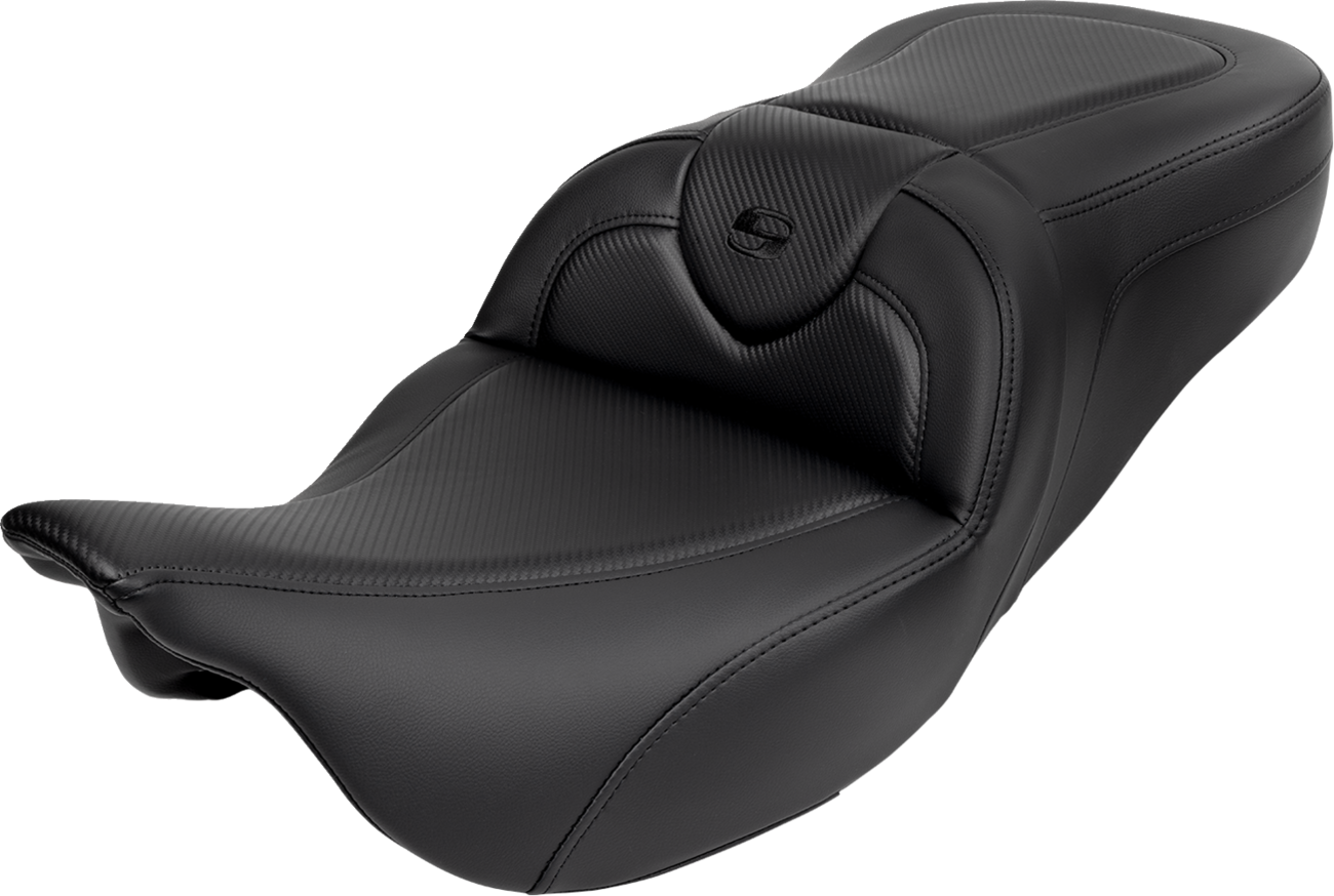 SADDLEMEN Roadsofa™ Seat with Backrest for Harley FL '08-'19 – Carbon Fiber, Black Stitch, Part 808-07B-185B0