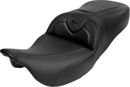 SADDLEMEN Roadsofa™ Seat with Backrest for Harley FL '08-'19 – Carbon Fiber, Black Stitch, Part 808-07B-185B0