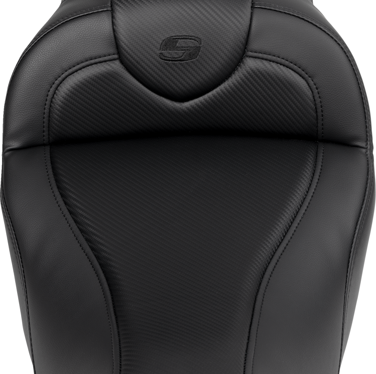 SADDLEMEN Roadsofa™ Seat with Backrest for Harley FL '08-'19 – Carbon Fiber, Black Stitch, Part 808-07B-185B0