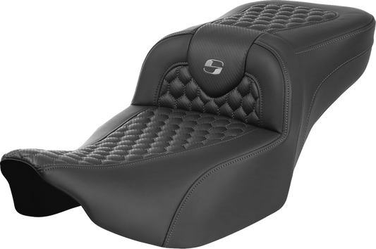SADDLEMEN Roadsofa™ Extended Reach Seat for FLTR/FLHX '23-'24 – Honeycomb Dark Gray Stitch with Saddlehyde Cover, Part Number 823-07-19002