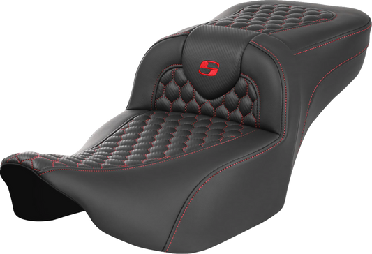 SADDLEMEN Roadsofa™ Extended Reach Seat for FLTR/FLHX 2023-2024 with Honeycomb Cover and Red Stitch