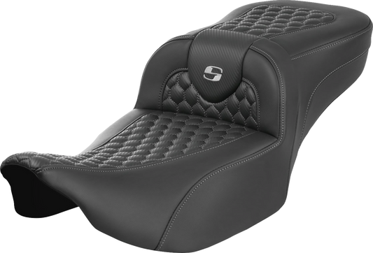 SADDLEMEN Roadsofa™ Extended Reach Seat for FLTR/FLHX '23-'24 - Honeycomb Silver Stitch | Part 823-07-19005