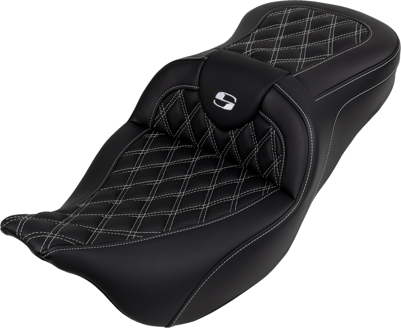 SADDLEMEN Roadsofa™ Seat with Backrest for FL 2008-2023 — Comfortable Touring Saddle with Ventilated Leather and SaddleGel™