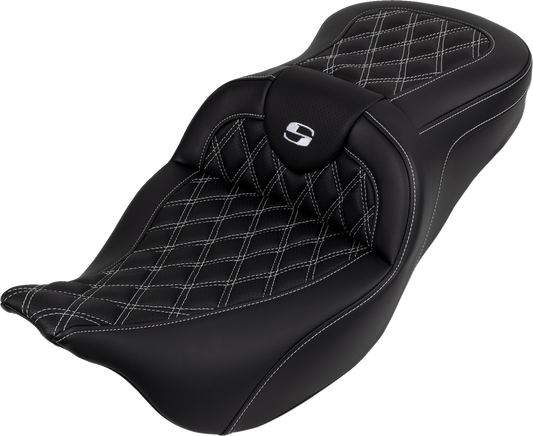 SADDLEMEN Roadsofa™ Seat with Backrest for FL 2008-2023 — Comfortable Touring Saddle with Ventilated Leather and SaddleGel™