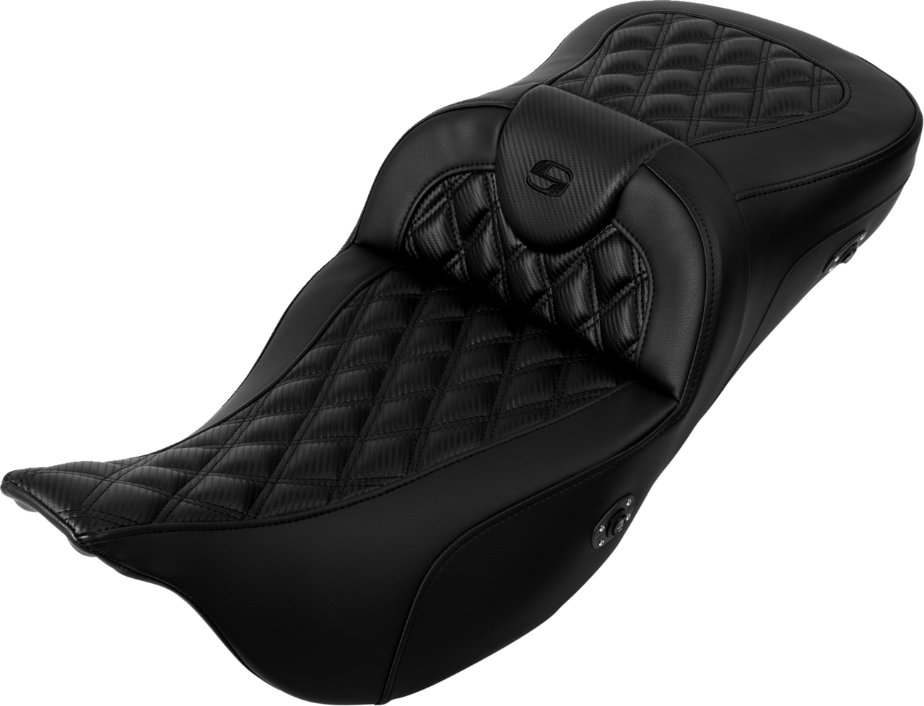 SADDLEMEN Roadsofa™ Extended Reach Seat for FL 2008-2023 – Carbon Fiber with Lattice Stitch, No Backrest, 5-1/2" Lumbar Support