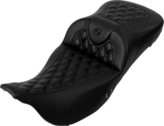 SADDLEMEN Roadsofa™ Extended Reach Seat for FL 2008-2023 – Carbon Fiber with Lattice Stitch, No Backrest, 5-1/2" Lumbar Support