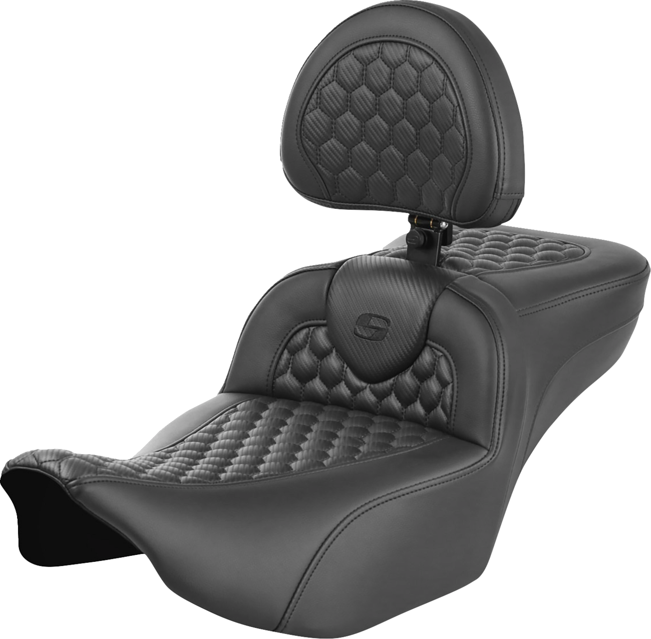 SADDLEMEN Roadsofa™ Extended Reach Seat with Backrest for FLTR/FLHX 2023-2024 - Honeycomb Leather, Part #823-07-190B0