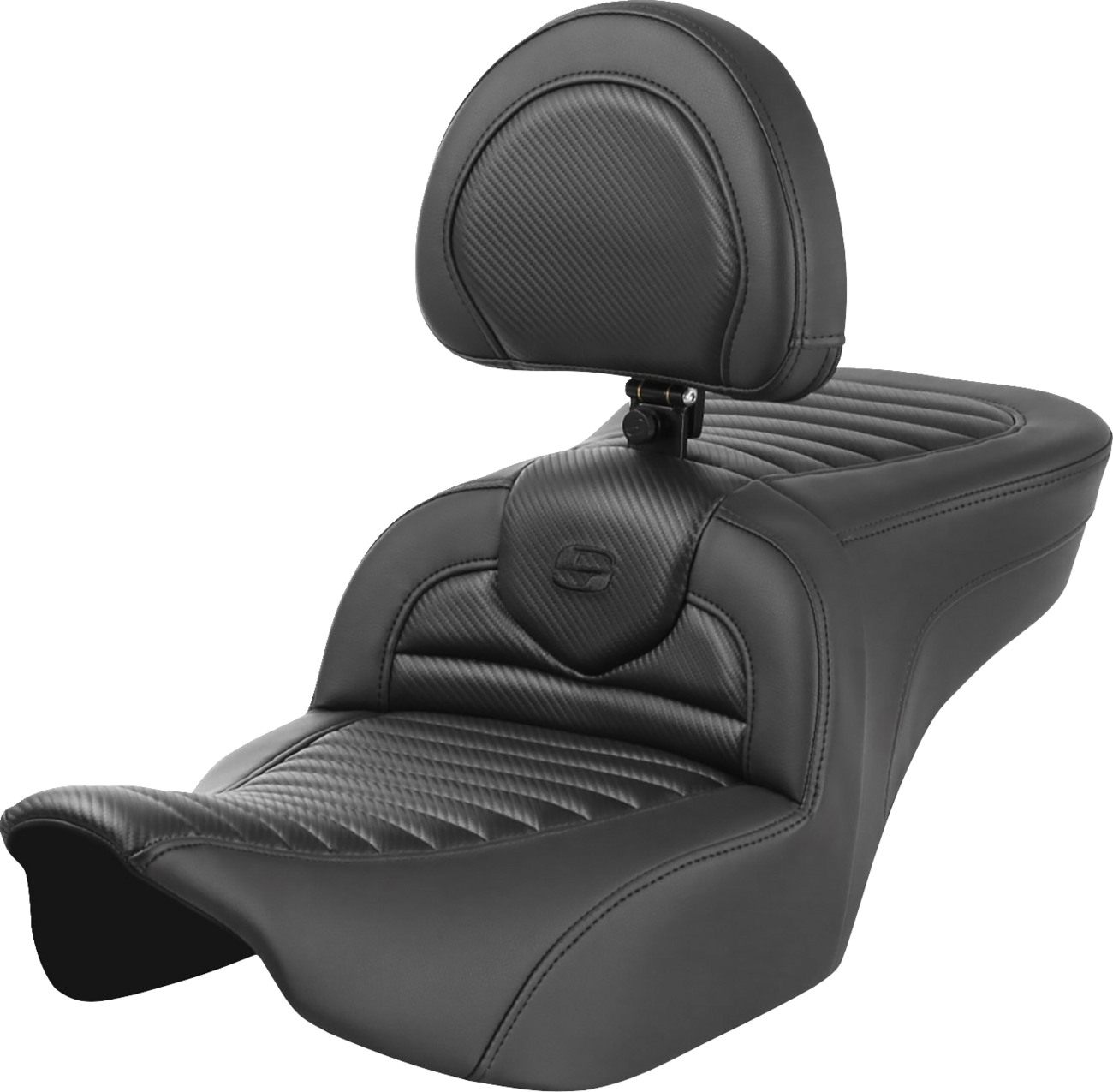 SADDLEMEN Roadsofa™ Seat with Backrest for FLTR/FLHX 2023-2024 – Tuck-n-Roll Carbon Fiber Style, Part #823-07-204B0