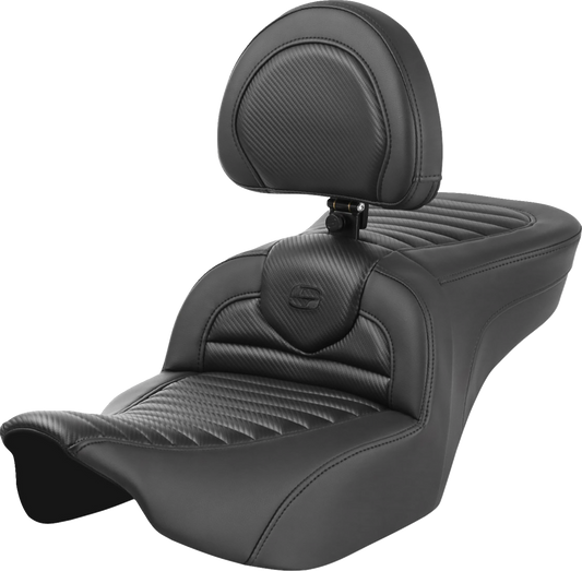 SADDLEMEN Roadsofa™ Seat with Backrest for FLTR/FLHX 2023-2024 – Tuck-n-Roll Carbon Fiber Style, Part #823-07-204B0