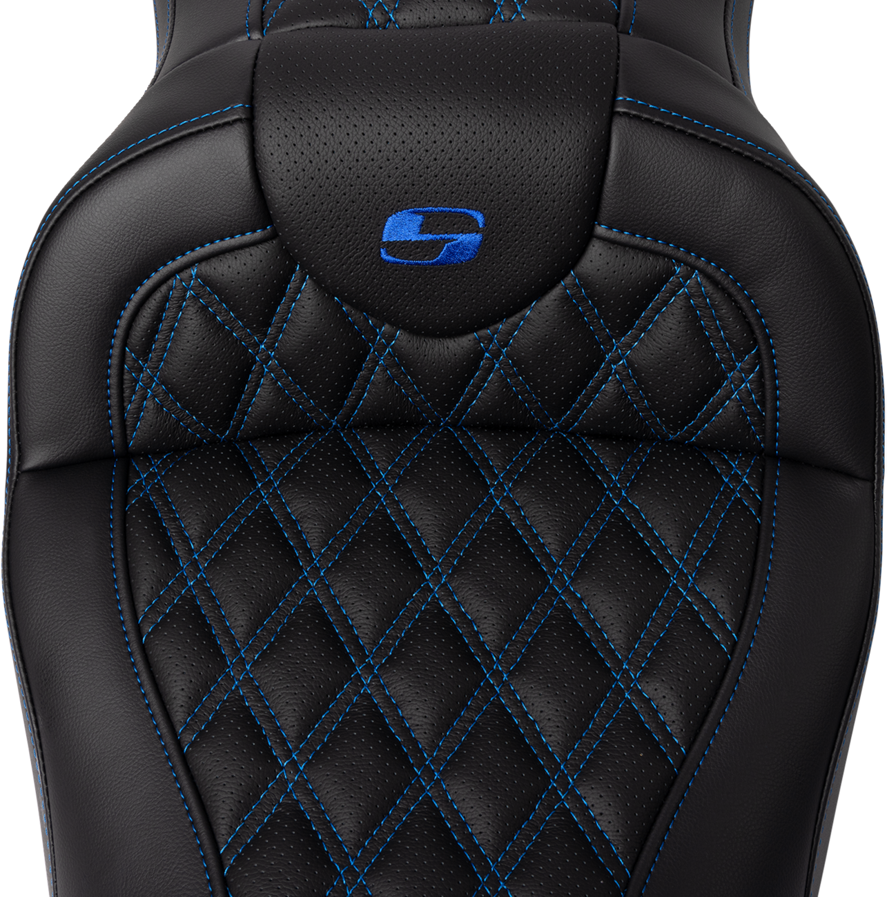 SADDLEMEN Roadsofa™ Seat with Backrest for FL 2008-2023 - Blue Stitch, Part #808-07B-182B1