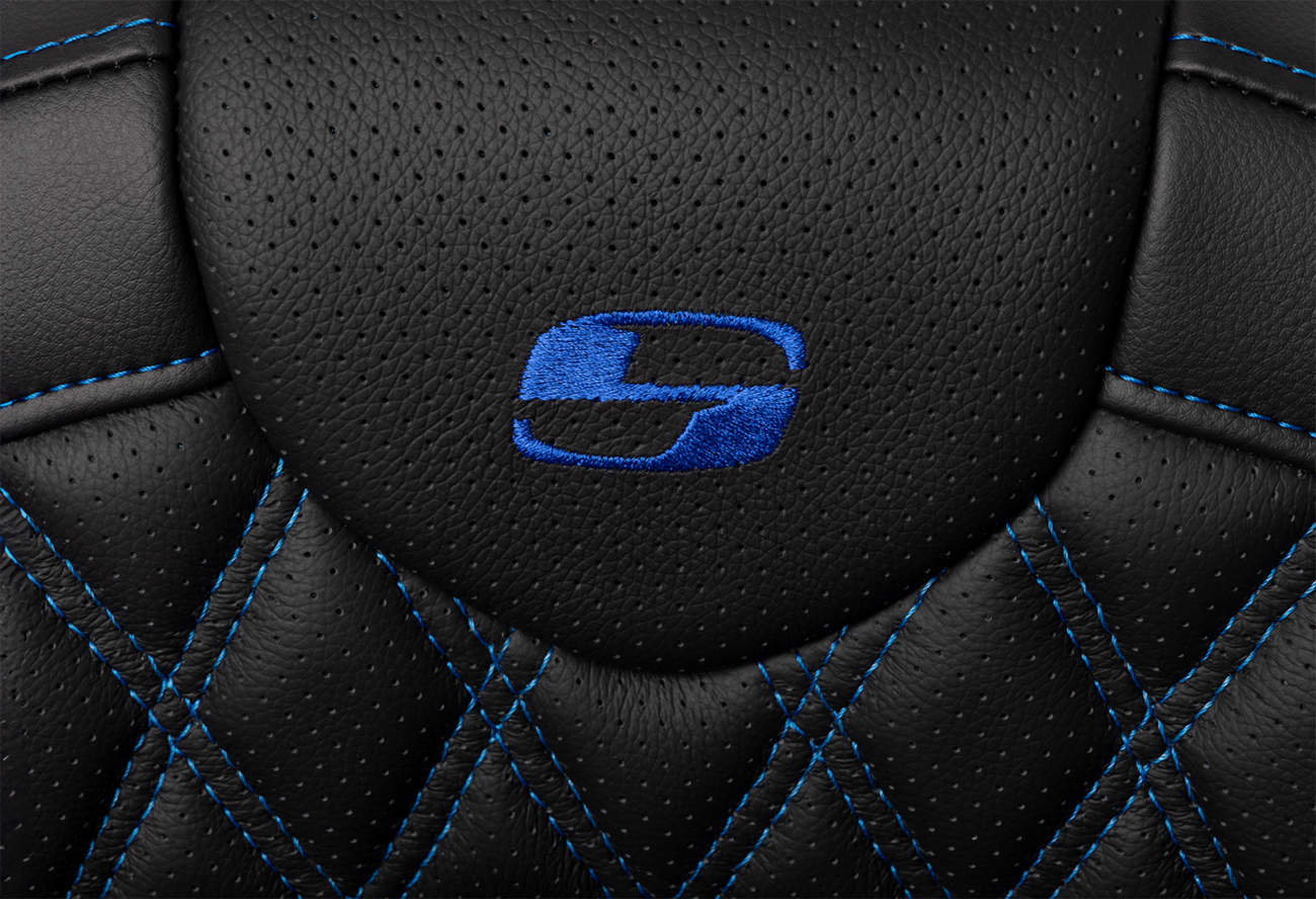 SADDLEMEN Roadsofa™ Seat with Backrest for FL 2008-2023 - Blue Stitch, Part #808-07B-182B1