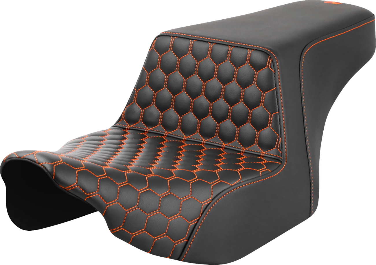 SADDLEMEN Step-Up Front Honeycomb Seat with Orange Stitching for Harley FL 2023-2024 (Part #823-07-17703)