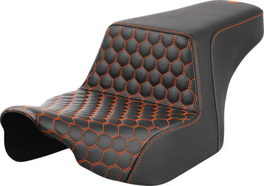 SADDLEMEN Step-Up Front Honeycomb Seat with Orange Stitching for Harley FL 2023-2024 (Part #823-07-17703)