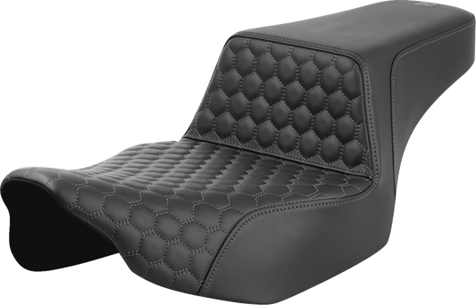 SADDLEMEN Step-Up Seat with Extended Reach for FL '23-'24 - Gray Stitch, Honeycomb Pattern, Part Number 823-07-17802