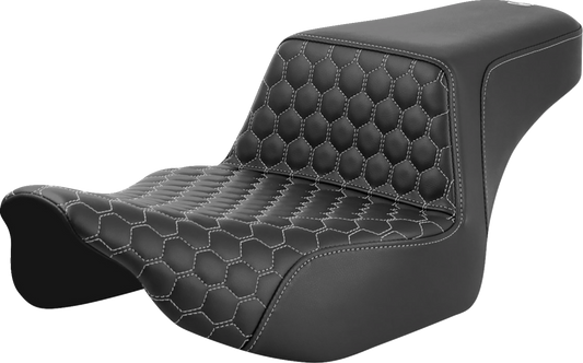 SADDLEMEN Step-Up Extended Reach Front Honeycomb Seat for FL '23-'24 - Silver Stitch (Part# 823-07-17805)
