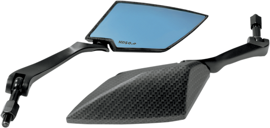 KOSO NORTH AMERICA Mirrors - TT-Style - Side View - Diamond - Carbon Fiber/Black - Blue Lens - Pair OA016CK6