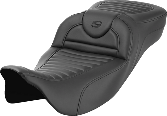 SADDLEMEN Roadsofa™ Extended Reach Seat for FL '08-'24 – Tuck-n-Roll Finish with Optional Backrest and Heater