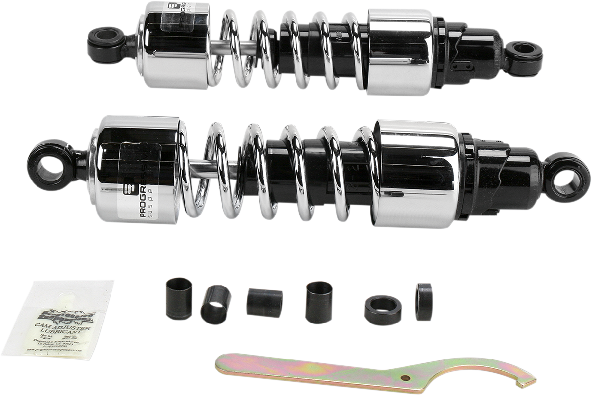 Progressive Suspension 412 Series 12-Inch Cruiser Shocks with Chrome Finish for Touring Bikes