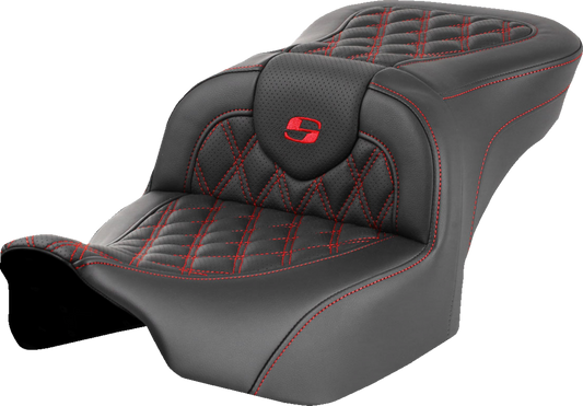 SADDLEMEN Roadsofa™ Seat for FLTR/FLHX 2023-2024 – Red Lattice Stitch with SaddleGel™ and Ventilated Leather