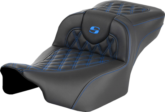 SADDLEMEN Roadsofa™ Extended Reach Seat for FLTR/FLHX '23-'24 with Lattice Stitch and Blue Stitch - Part #823-07-18401