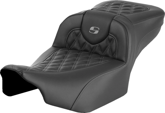 SADDLEMEN Roadsofa™ Extended Reach Seat for FLTR/FLHX '23-'24 – Gray Lattice Stitch, Without Backrest