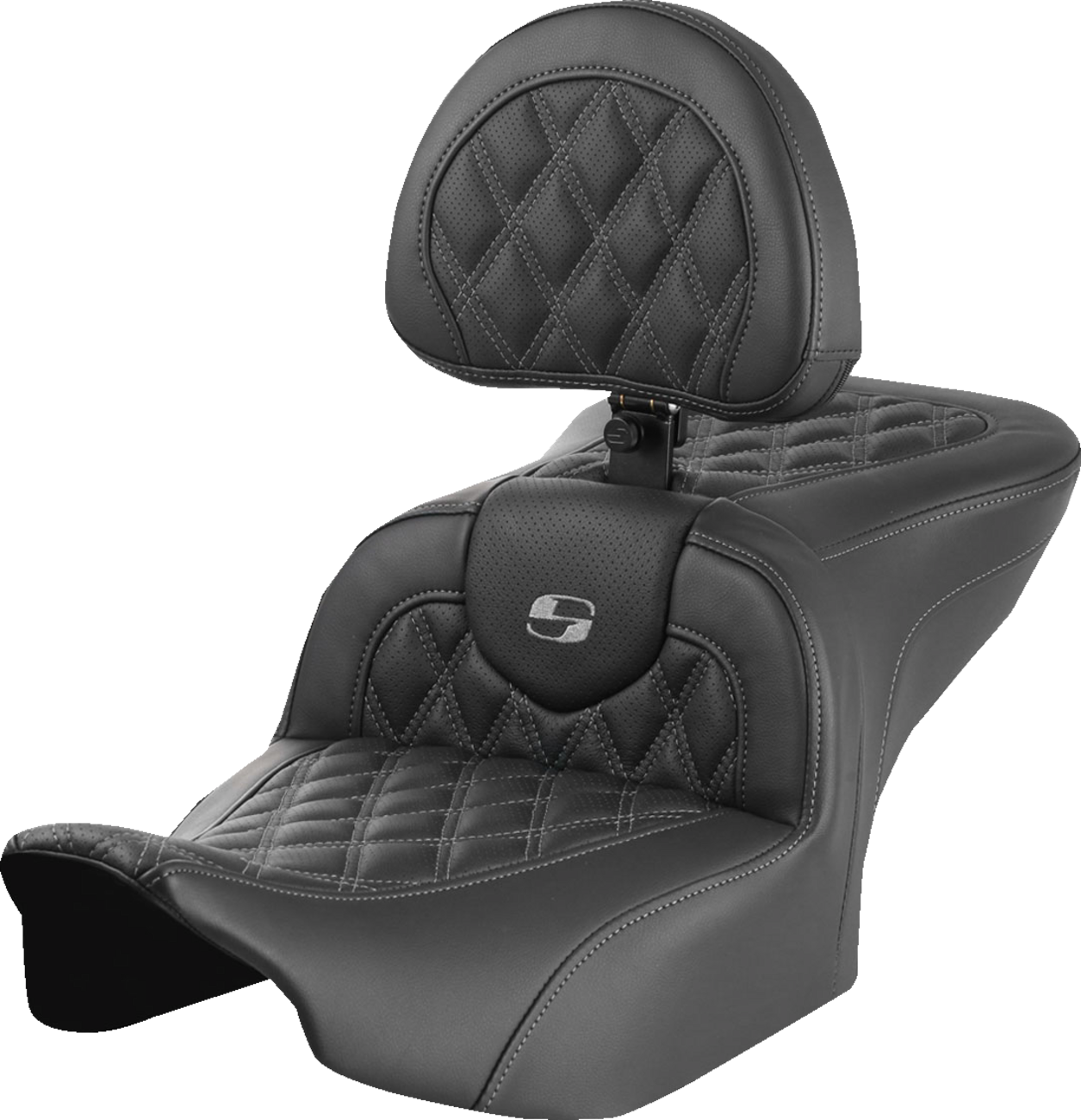 SADDLEMEN RoadSofa™ Seat with Backrest for FLTR/FLHX 2023-2024 - Gray Stitch, Lattice Design, Part #823-07-182B2