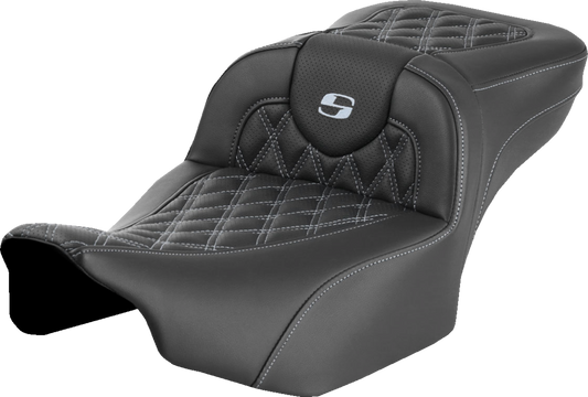 SADDLEMEN Roadsofa™ Extended Reach Seat for FLTR/FLHX 2023-2024 with Lattice Silver Stitch - Part #823-07-18405
