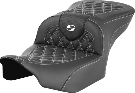SADDLEMEN RoadSofa™ Seat for FLTR/FLHX 2023-2024 – White Stitch, Lattice Design, Without Backrest – Part Number 823-07-18206