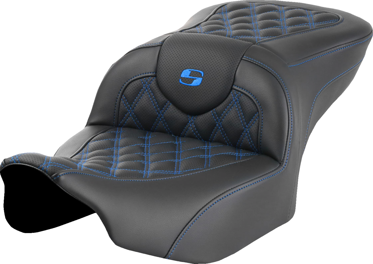 SADDLEMEN Roadsofa™ Seat for FLTR/FLHX 2023-2024 - Blue Lattice Stitch, Part 823-07-18201