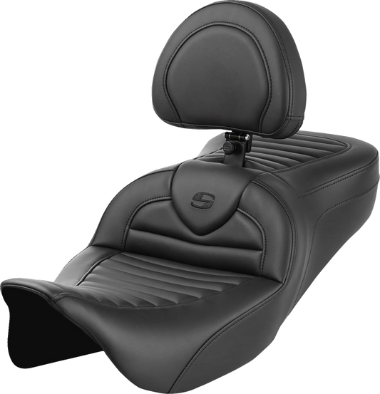 SADDLEMEN Roadsofa™ Seat with Backrest Tuck-n-Roll for Harley FL 2008-2023 - Part 808-07B-202B0