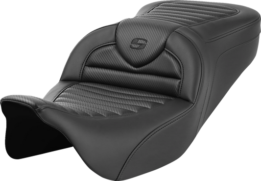 SADDLEMEN Roadsofa™ Seat Without Backrest with Tuck-n’-Roll Design and Carbon Fiber Look for Harley FL 2008-2023 (Part #808-07B-20400)