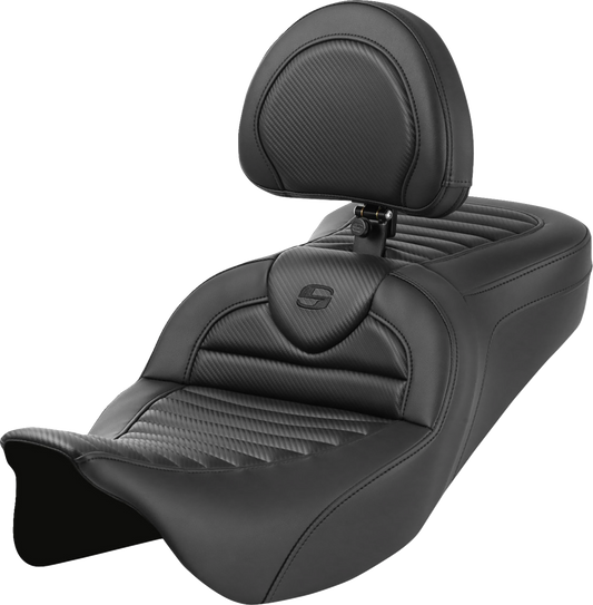 SADDLEMEN Roadsofa™ Seat with Backrest Tuck-n-Roll Carbon Fiber for FL 2008-2023 - Part 808-07B-204B0