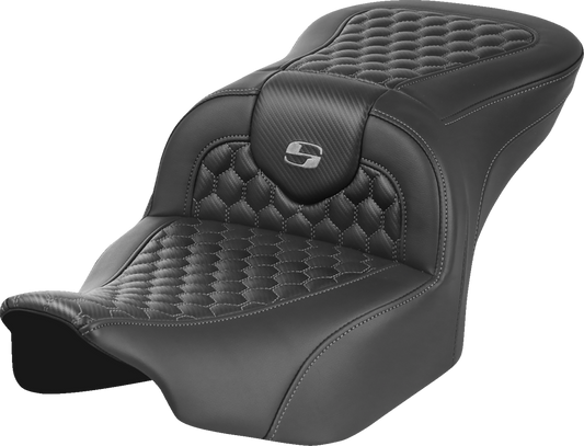 SADDLEMEN Roadsofa™ Seat for FLTR/FLHX 2023-2024 – Honeycomb Stitch Gray Saddlehyde with SaddleGel