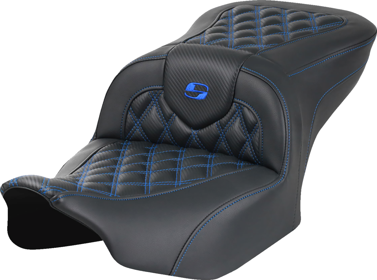 SADDLEMEN RoadSofa™ Seat for FLTR/FLHX 2023-2024 with Carbon Fiber Finish and Blue Stitch - Part 823-07-20601