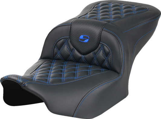 SADDLEMEN RoadSofa™ Seat for FLTR/FLHX 2023-2024 with Carbon Fiber Finish and Blue Stitch - Part 823-07-20601