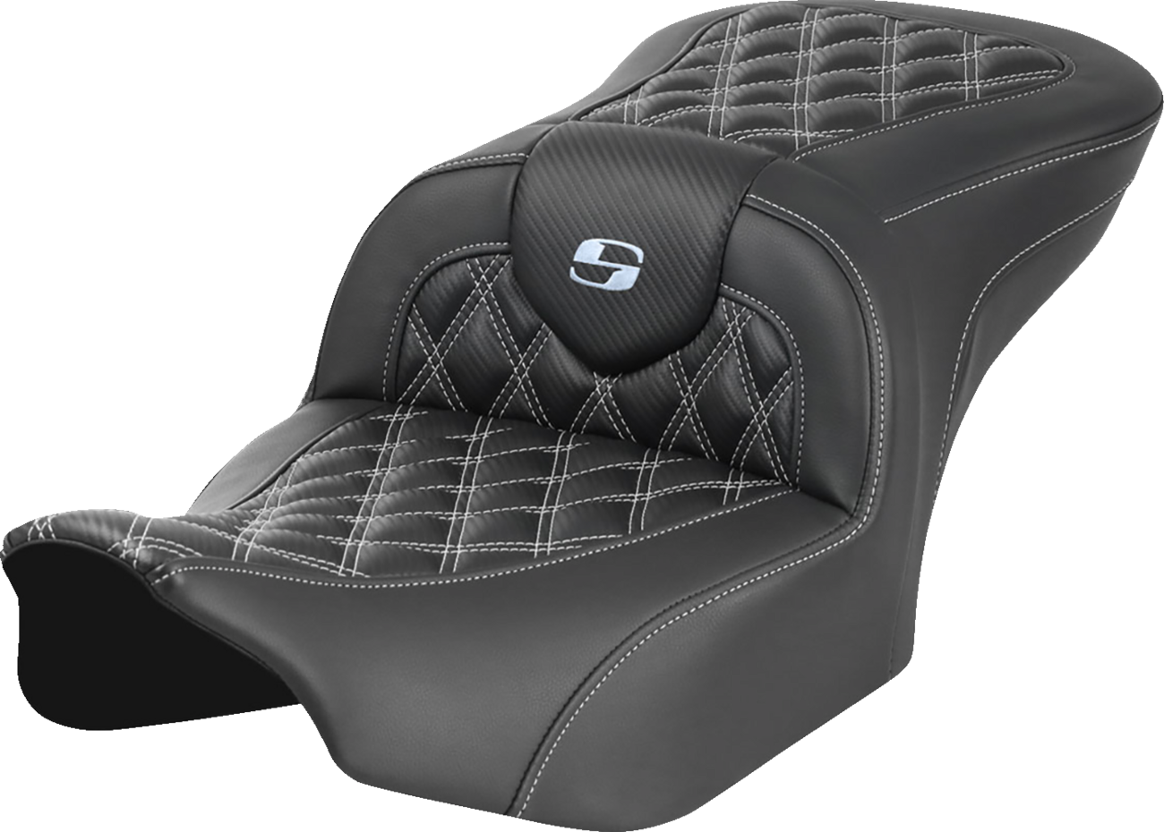 SADDLEMEN RoadSofa™ Carbon Fiber Seat with Lattice Stitch - Silver Stitch - FL/FX 2023-2024 | Part No. 823-07-20605
