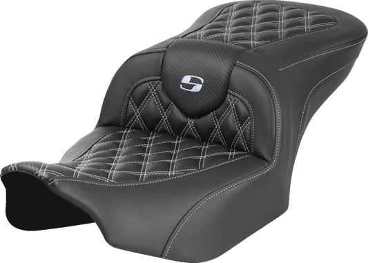SADDLEMEN RoadSofa™ Carbon Fiber Seat with Lattice Stitch - Silver Stitch - FL/FX 2023-2024 | Part No. 823-07-20605