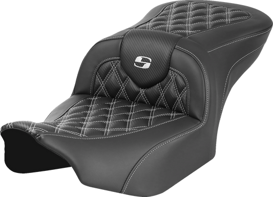 SADDLEMEN RoadSofa™ Seat for FLTR/FLHX '23-'24 - Carbon Fiber with White Lattice Stitch, Model 823-07-20606