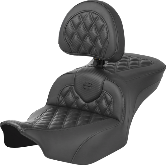 SADDLEMEN RoadSofa™ Seat with Backrest for FLTR/FLHX 2023-2024 – Carbon Fiber, Lattice Stitch, Part 823-07-206B0