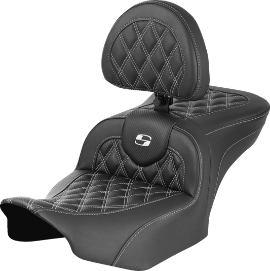 SADDLEMEN RoadSofa™ Seat with Backrest for FLTR/FLHX '23-'24 – Carbon Fiber, White Stitch, Part 823-07-206B6