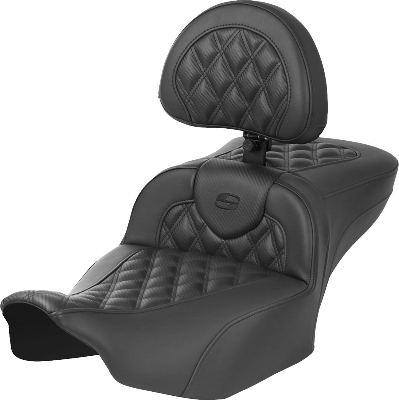 SADDLEMEN Roadsofa™ Extended Reach Seat with Backrest for FLTR/FLHX '23-'24 – Carbon Fiber with Lattice Stitch, Part 823-07-207B0