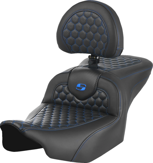 SADDLEMEN Roadsofa™ Seat with Backrest for FLTR/FLHX 2023-2024 - Honeycomb Stitch and Saddlehyde Cover