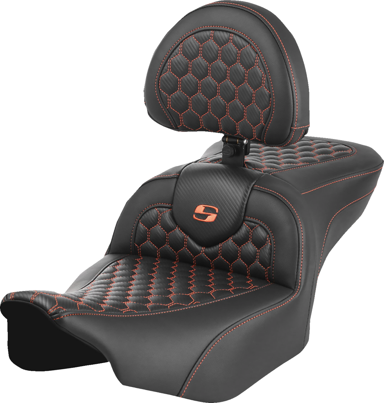 SADDLEMEN Roadsofa™ Seat with Backrest for FLTR/FLHX 2023-2024 - Honeycomb Stitch Orange | Part 823-07-189B3