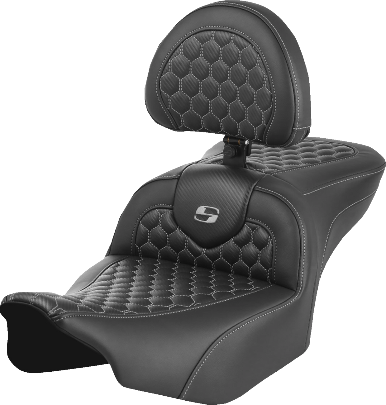 SADDLEMEN Roadsofa™ Seat with Backrest for FLTR/FLHX 2023-2024 – Honeycomb Gray Stitch, Saddlehyde Cover, Part #823-07-189B2