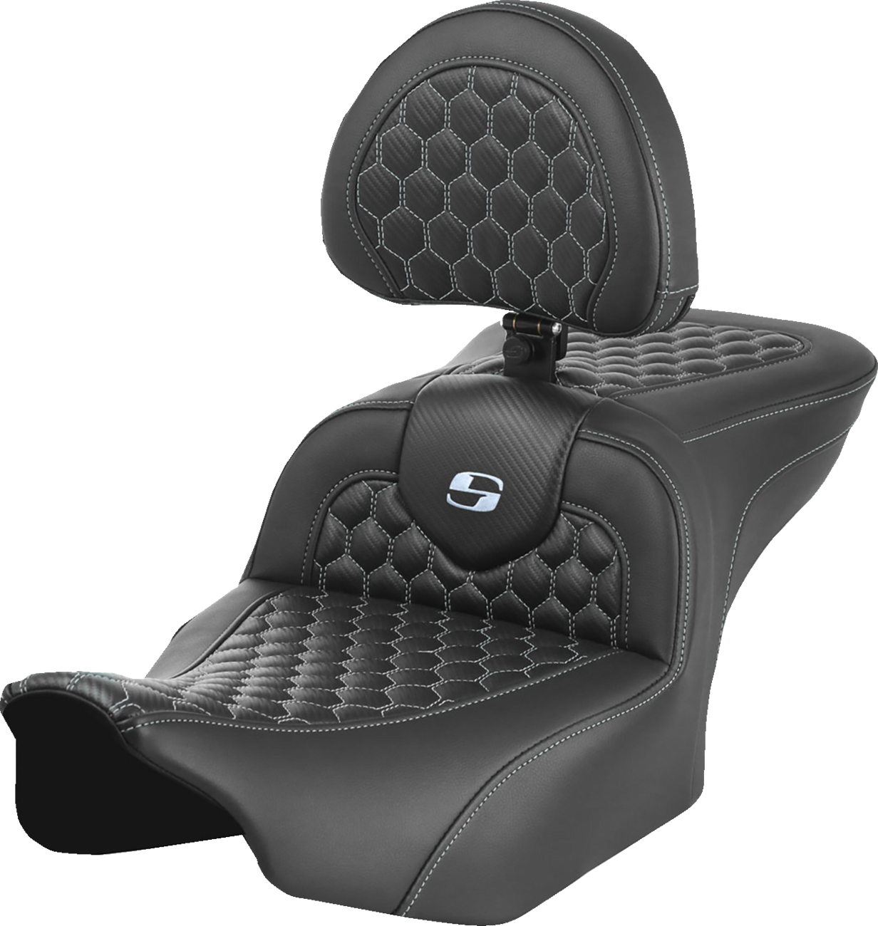 SADDLEMEN Roadsofa™ Seat with Backrest for FLTR/FLHX 2023-2024 – Honeycomb Silver Stitch, Saddlehyde Cover, and SaddleGel™ Comfort