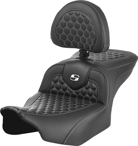 SADDLEMEN Roadsofa™ Seat with Backrest for FLTR/FLHX '23-'24 – Honeycomb Pattern with Saddlehyde Cover and SaddleGel™ Technology