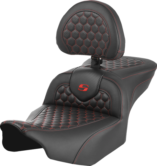 SADDLEMEN Roadsofa™ Seat with Backrest for FLTR/FLHX 2023-2024 - Honeycomb Pattern and Saddlehyde Cover