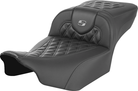 SADDLEMEN Roadsofa™ Extended Reach Seat without Backrest for FL/FX '23-'24 – Dark Gray Stitch, Lattice Design, Part #823-07-20702